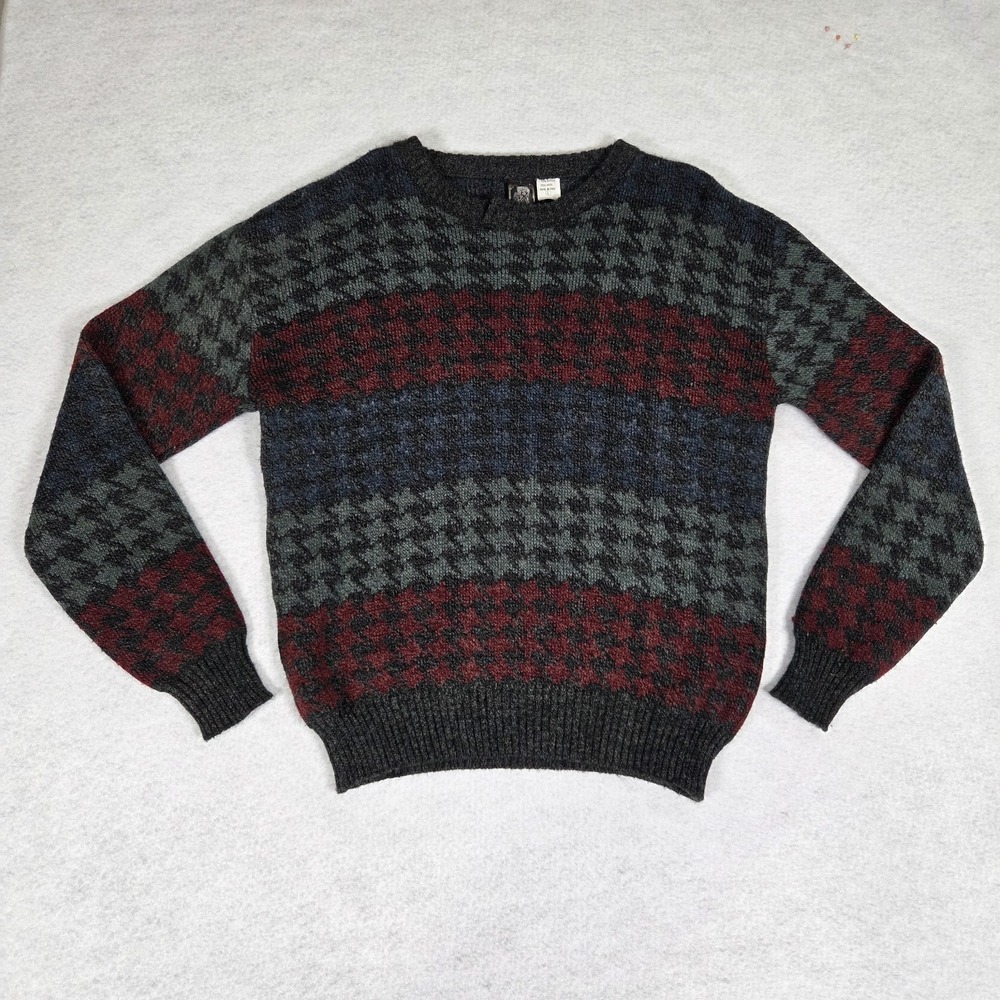 Vintage Kennington California Wool Blend Sweater Ribbed Vtg Red Green Blue Large